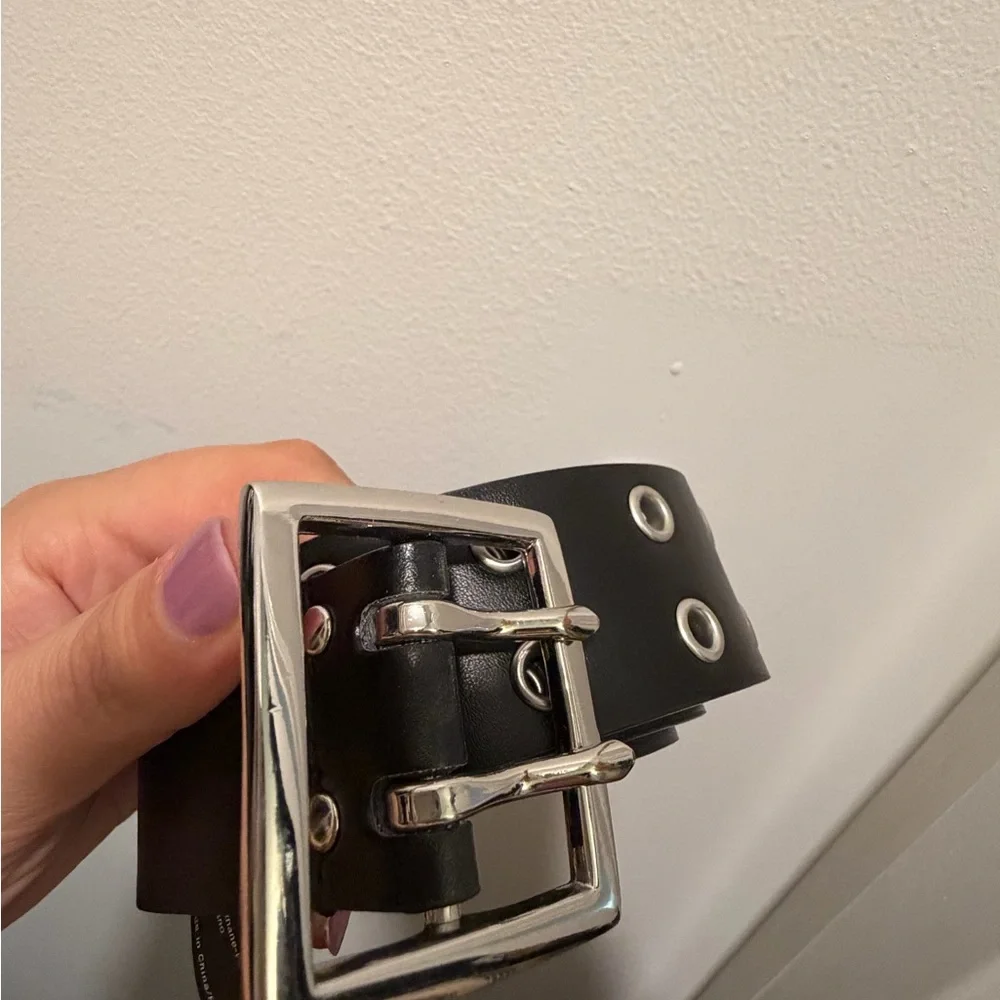 Urban Outfitters Black Belt with Silver Buckle